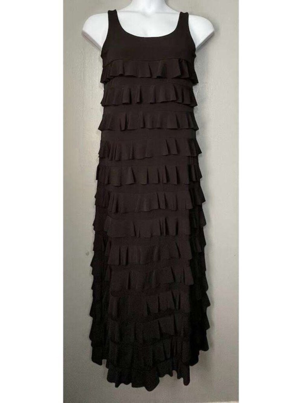 Dark Black Maxi Dress Size S M Sleeveless Tiered Ruffle Whimsigoth Romantic Fair